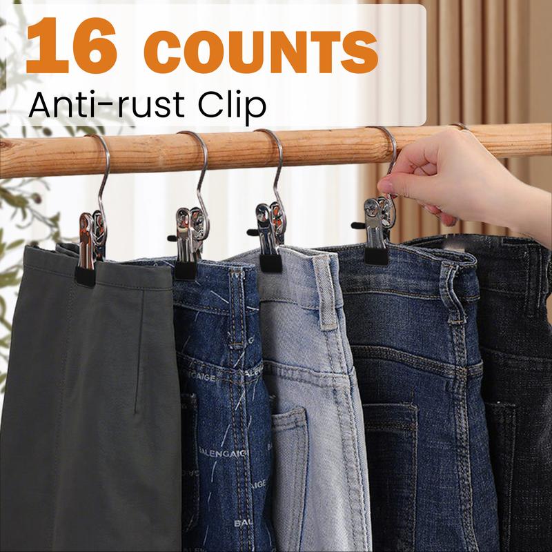 16 Counts Boot Hangers Clips, Premium Hooks Hanging Clips, Heavy Duty Closet Hanger Organizer for Home Travel , Clamps Socks Towel Clips for Closet Pants Socks Handbags Hat Steel Stainless