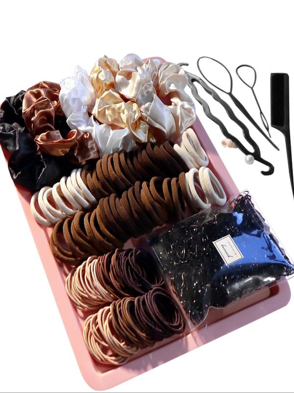 Minimalist Plain Color Hair Accessories As Gift, Summer 2024 Hair Accessories Set Including Hair Tie, Hair Scrunchie & Hair Styling Tools for Women for Daily Use