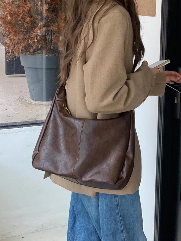 Women's Solid Color Shoulder Bag, Back To School, Fashionable Large Capacity Crossbody Bag for Daily Used, Casual Trendy Versatile High-quality Daily Commuting Bag, Hobo Shoulder Bag, Crossbody Shoulder Handbag, Daily Commuter Bag