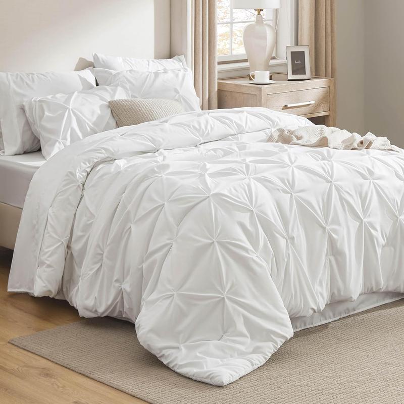【Memorial Day Deals】7 PCS-Bedsure Soft  Pintuck Messy Bedding Sets - Multi-Color,Cloud-like,Ultra-Soft,Machine Washable,Luxury Bedroom Decor Accessories,Breathable,All-Season King Size Comforter Sets,Hotel Quality, Restful Sleep, Geometric Pattern