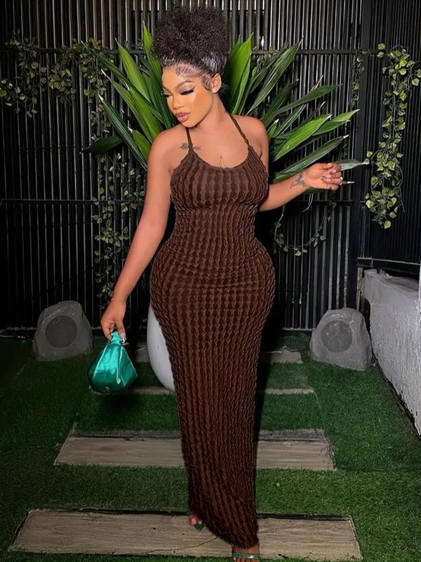 Women's Solid Criss Cross Backless Frill Trim Cami Dress, Bodycon Maxi Dress for Party Club Dating Wear, Dresses for Women, Summer Dresses, Womenswear, Lady