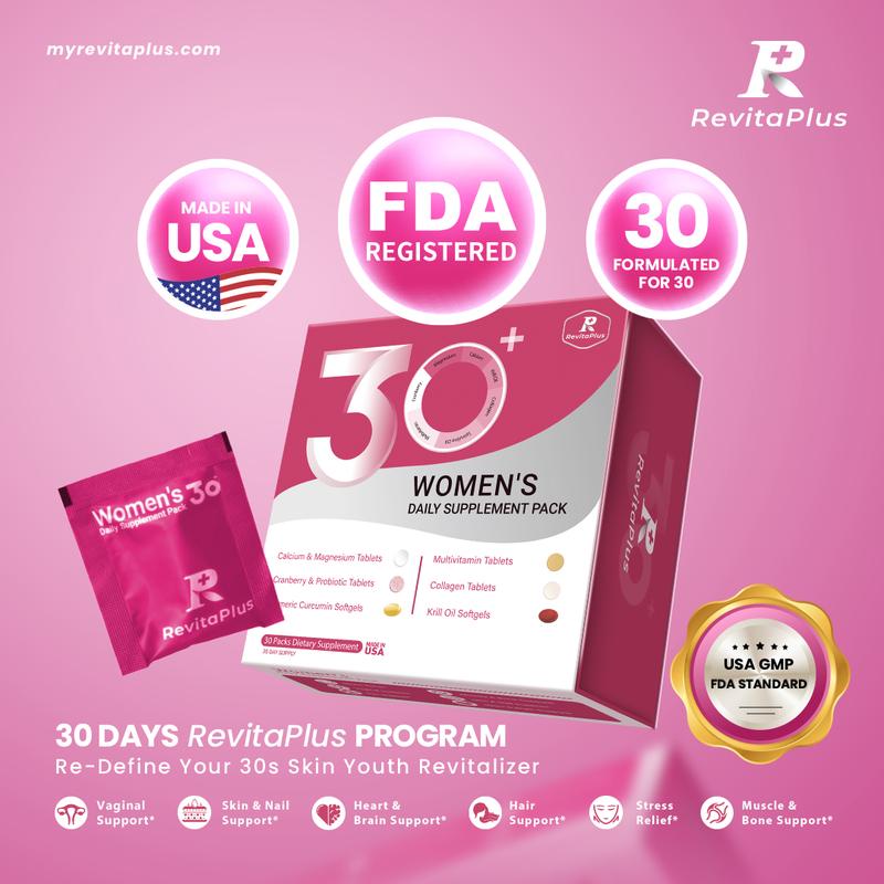 RevitaPlus Beautypack Women’s Daily Supplement |  Multivitamin, Calcium, Magnesium, Cranberry, Probiotics, Turmeric, Collagen, Krill Oil | Skin, Hair, Anti-aging & Stress Support  | 30-Day Wellness Pack Dietary Collagen