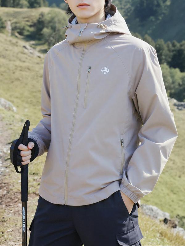 Men's Casual Sportswear Jacket with Zipper & Pockets, Windproof Waterproof Breathable Outdoor Jacket, Soft Comfort Long-Sleeve Hooded Outerwear, Casual Athletic Jacket, Sporty Jacket, Daily Outdoor Wear