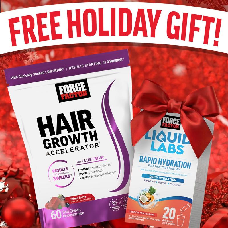 Force Factor Hair Growth Accelerator with Clinically Studied Lustriva to Promote Thicker, Stronger Hair, Biotin, Vitamin E & C, Mixed Berry, Soft Chew or Capsule