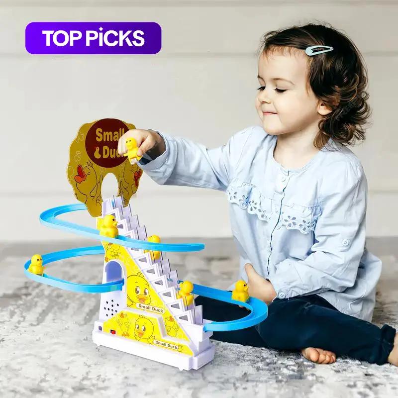 Small Ducks Climbing Toys, Interactive Duck Shaped, Electric Ducks Race Track Chasing Game Set, Playful Roller Coaster Toy Musical Light Up with LED Flashing Lights & Music #GLOBAL PICKS