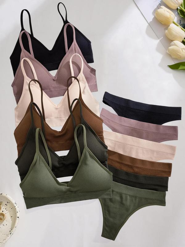 Women's Seamless Wireless Bra Set, Breathable Full Coverage Lingerie, Casual Minimalist Plain Design, Medium Support, All Seasons Essential