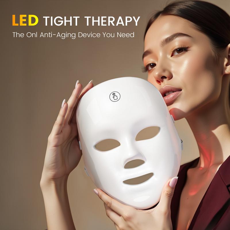 SHMHE Red light therapy mask, 7-color LED photorejuvenation mask, daily care photorejuvenation, wireless charging, ideal gift for women, autumn and winter skin care facial care gift