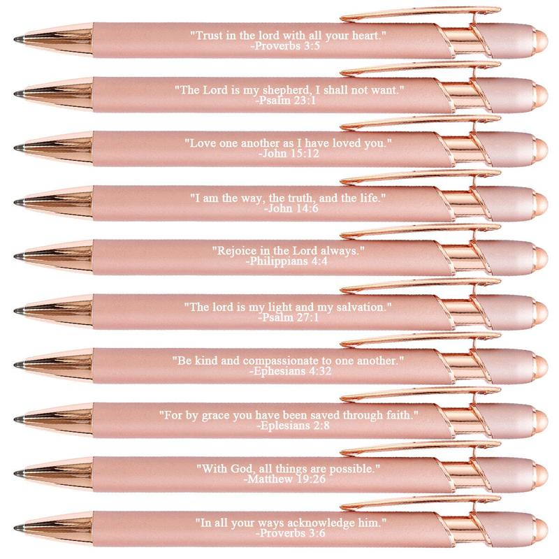 Bible Verse Ballpoint Pen, 10pcs/set Black Ink Retractable Ballpoint Pen with Stylus Tip, Creative Religious Gift, Inspirational Metal Pens, Suitable for Bible Study and Daily Use