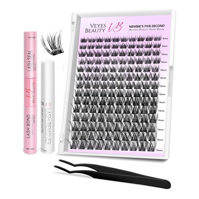 VEYESBEAUTY LuxeBold Cluster Lashes Eyelashes Cluster Individual Lash Extensions with Bond & Seal Tweezer Dramatic Volume Eyelash Wispy Faux Mink Lash Mixed Length DIY Large Tray for Self Makeup Cosmetic