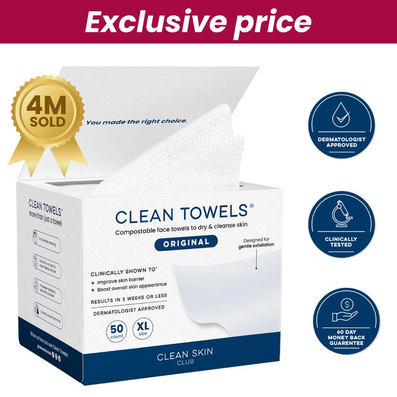 Clean Towels XL TikTok Shop - Ultra Soft Disposable Bio-Based Face Towel for Skincare Comfort