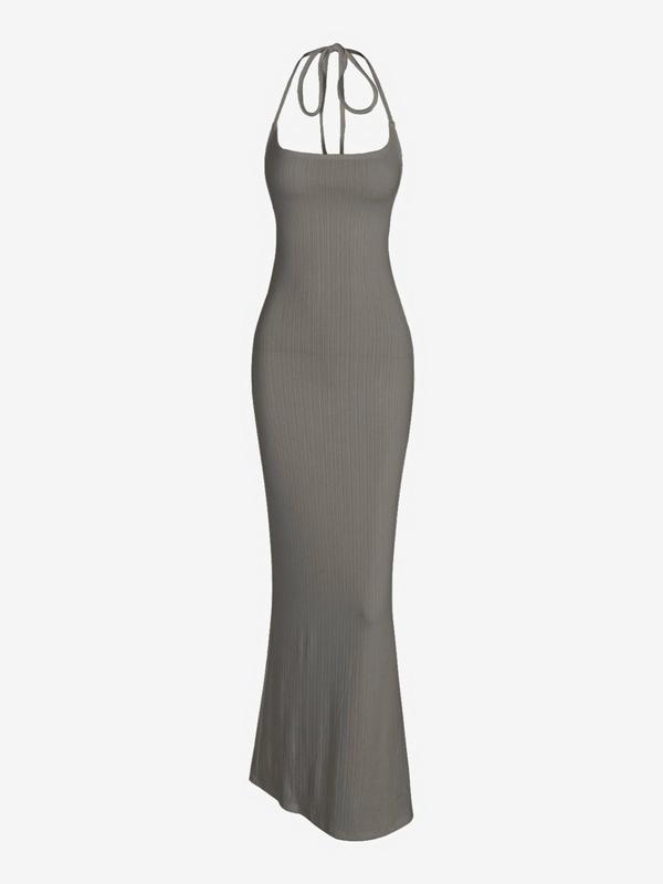 Women's Tie Back Halter Cami Long Dress, Summer Outfits 2024, Elegant Backless Sleeveless Mermaid Bodycon Dresses for Evening Party Cocktail