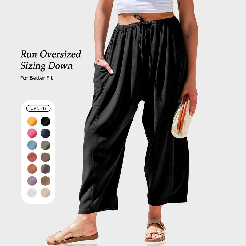 TARSE Womens Linen Blend Wide Leg Pants Oversize Casual Loose Fit Beach Palazzo Harem Pants with Pockets Vacation summer outfits  Womenswear