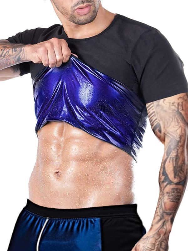 Men's Sweat Sauna T-Shirts, Athletic Short Sleeve Tee, Weight Lose Workout Slimming Body Shaper, Fitness Waist Trainer, Men's Shapewear, Gym Wear