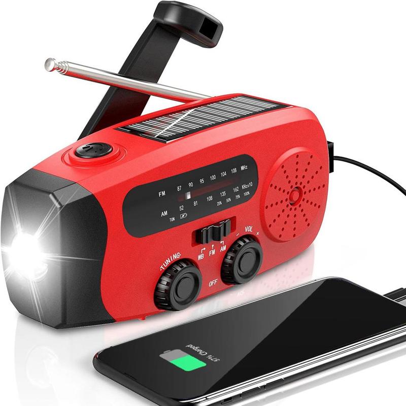 Compact Solar Powered Hand Crank Radio, Chargeable Power Bank Weather Radio with Flashlight for Charging Phones, Portable Charger Radio with LED Lights, Emergency Radio, Summer Essentials, Audio Product