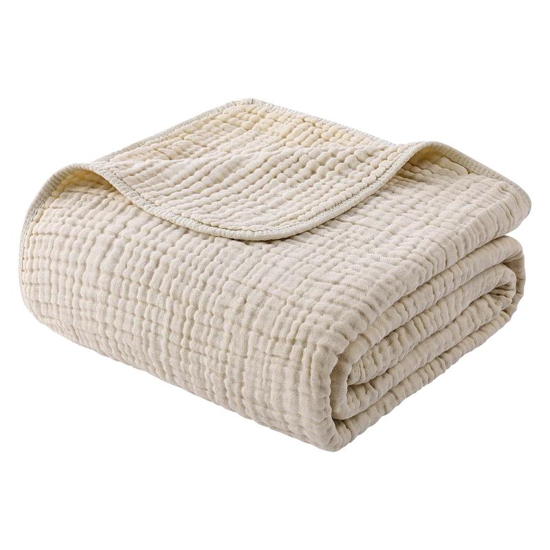 【Spring Gift】 Yoofoss Muslin Blanket 100% Cotton Cooling Throw Blanket Large 60" x 80" for Bed Couch 6-Layer Gauze Blanket for Adults Sofa Cozy and Breathable Apricot White