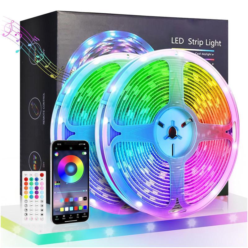 LED Strip Light, RGB Color Changing LED Light Strip with Remote Control, Music Sync LED Light Strip for Bedroom Kitchen Party, Adjustable RGB Lighting, Led Lights Strips