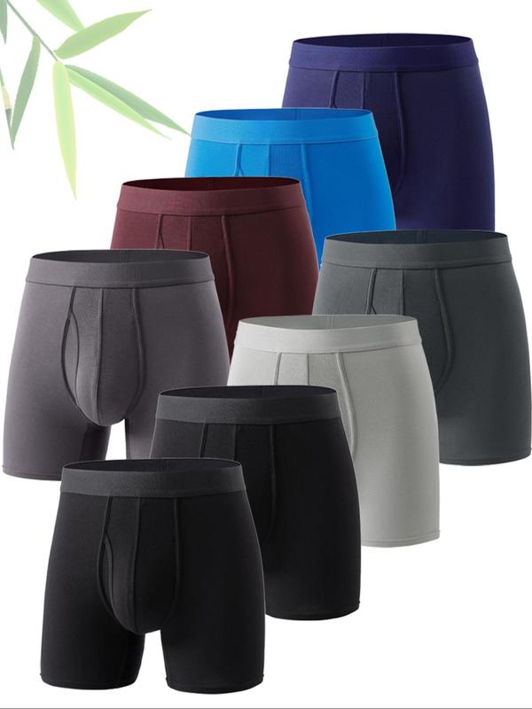 Men's Solid Color Bamboo Fiber Boxer Brief, Breathable Comfy Underwear for Daily Wear, Casual Men's Underwear for All Seasons, Stretchy Underwear, Underwear Boxers