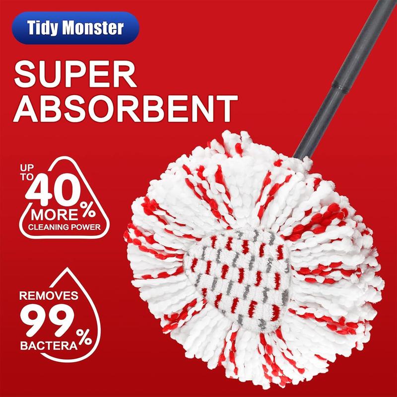 3 Pack Spin Mop Heads Replacements with Scrubbing Pad Refills  For O-Cedar EasyWring 1-Tank System Upgraded 2-in-1 Spin Mop Refill Built-in Scrub Pads for Stuck-on Deep Cleaning 40% More Efficient summerwins