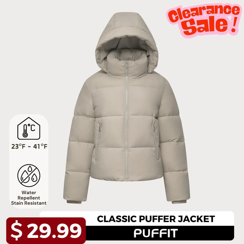 【Clearance Sale】[SIZE 2-20]PUFFIT Women's Fitted Detachable Hooded Puffer Jacket, Winter Basic Warm Coat with Removable Hood Zip Deep Pockets for Women #FallFreshness