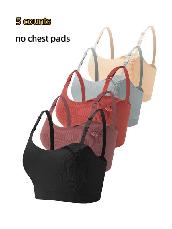 Solid Ribbed Adjustable Strap Wireless Bra, Comfort Maternity Lingerie Bra for Women, Maternity Lingeries for All Seasons, Adjustable Strap Brallete