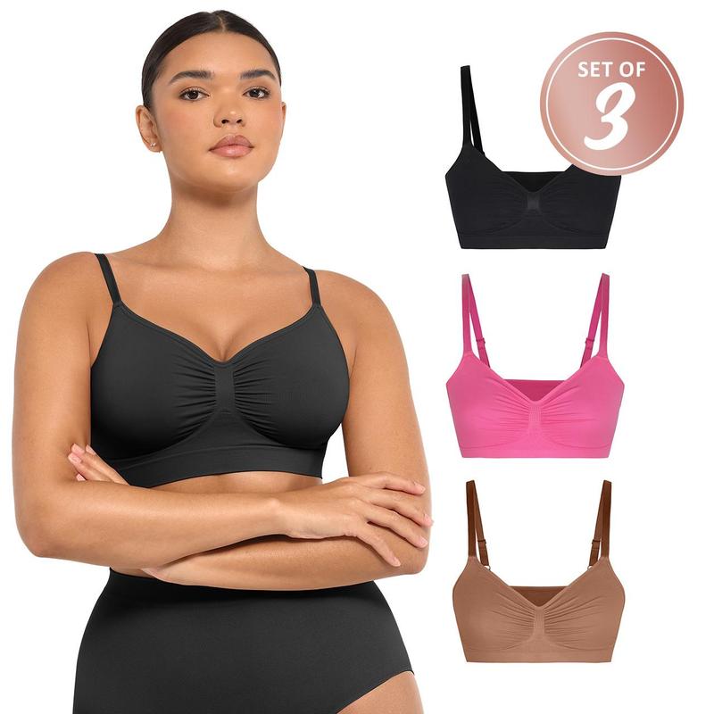 FeelinGirl 3-Piece FeelinGirl Women's Wireless Bra Comfort Bralettes No Underwire Unlined Cami Bra Seamless Tshirt Bras Sports Bra Set Summervibes