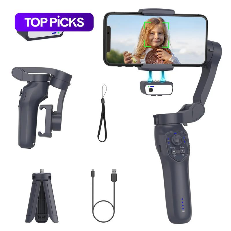AI Tracking Phone Gimbal Stabilizer, 3-Axis Foldable Smartphone Gimbal with Focus Wheel for iPhone 15/14 Pro Max and Android, Travel Gadgets and Selfie Accessory, Smartphone Camera Accessories