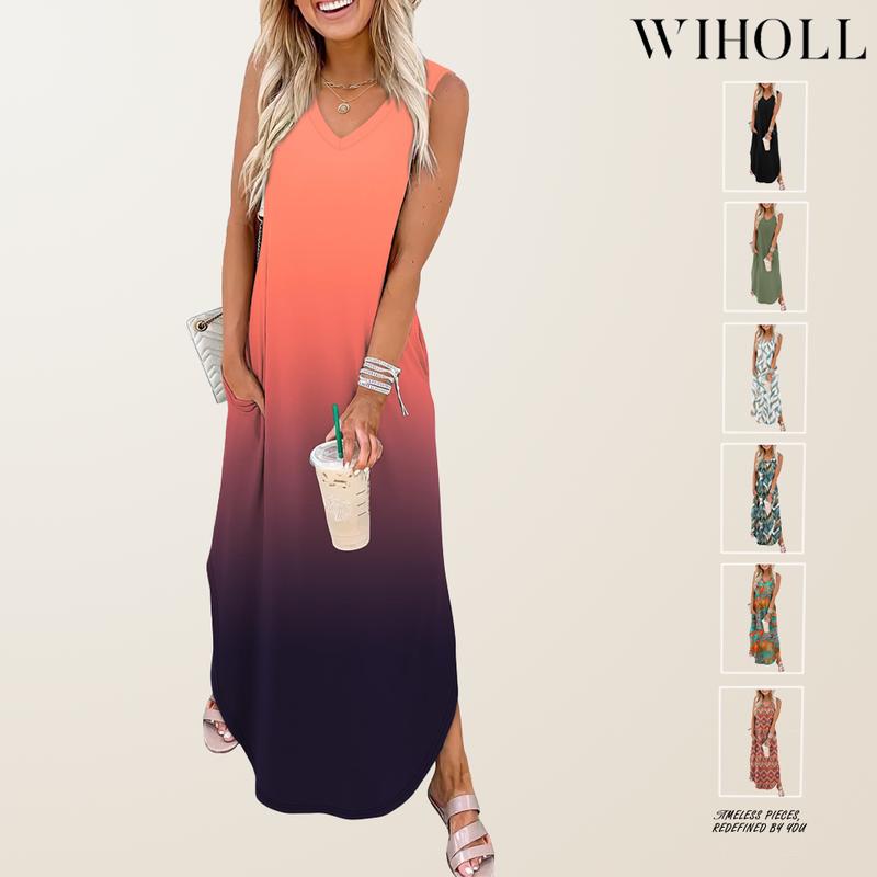 WIHOLL SwimWeek Summer Casual Floral Dresses Maxi Dress Vacation Beach Sundresses 2025 with Pockets