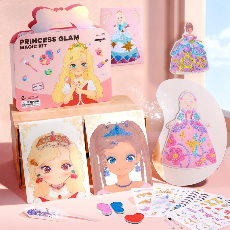 JarMelo Special Diamond Painting & Princess Book Makeup Craft Kits Foil Art Books Set Play on Paper,Art Educational Toys Crafts Kit for Girl Handcraft #Summervibes
