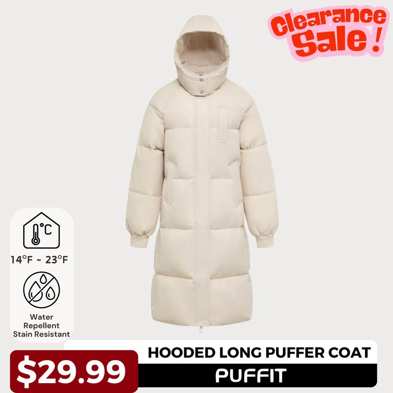 【Clearance Sale】PUFFIT Classic Hooded Long Puffer Coat Women, Long Ladies Quilted Outerwear Jacket Big Pocket, Winter Warm Basic Long Sleeve Tops Coat #FallFreshness
