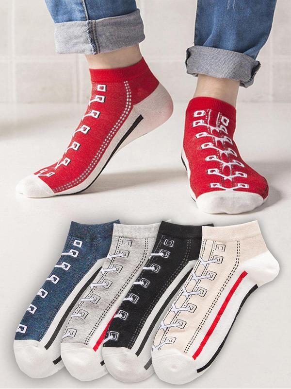 Men's Graphic Ankle Socks, Casual Comfy Breathable Low Cut Knitted Socks for Daily Wear, 5 Pairs Knit Anklets for Men, Summer Men's Socks & Hosiery, Breathable Fabric Socks