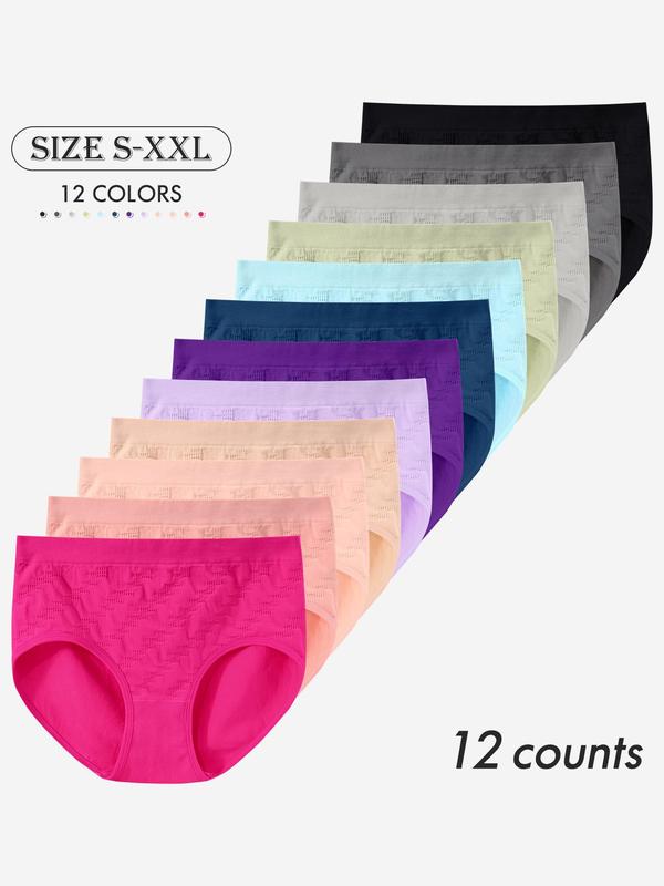 Women's Seamless Cotton Briefs, Breathable Mid-Waist Cheeky Underwear Panties, Casual Plain Design, Available in Packs of 4/6/12/16 Pieces
