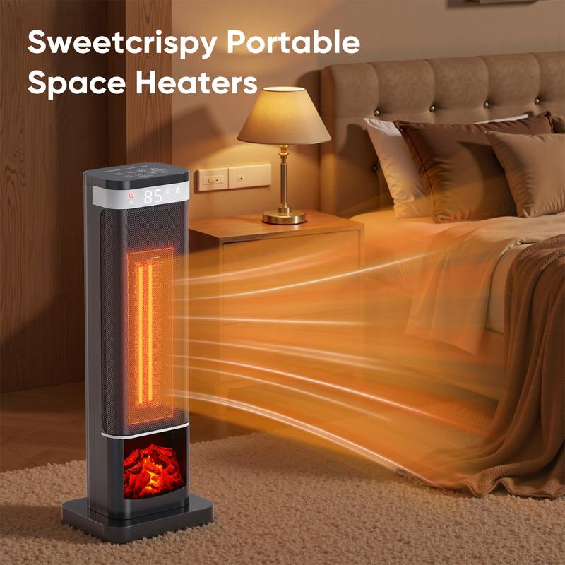 Space Heater for Indoor Use, 23Inch Portable Heater with Remote and Thermostat, 70°Oscillation, 12H Timer, Up to 95°F, Tip-over Protection