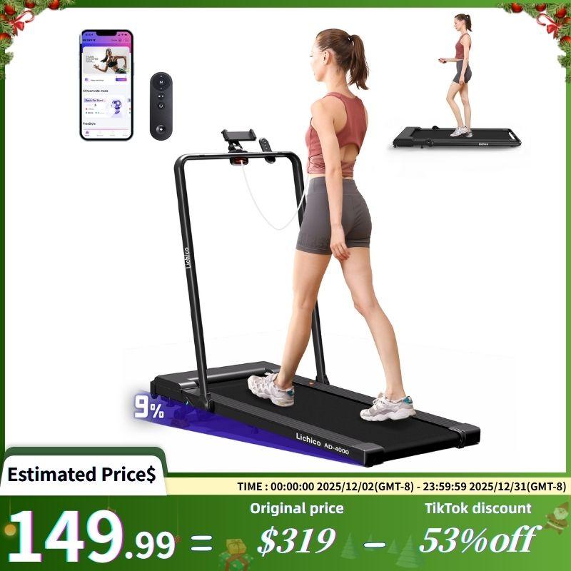 8.7MPH LICHICO Treadmill with 4-Level Incline, Flat/Incline Modes, Remote Control, Quiet Motor, Stable 2-in-1 Running Machine for Home & Office Fitness