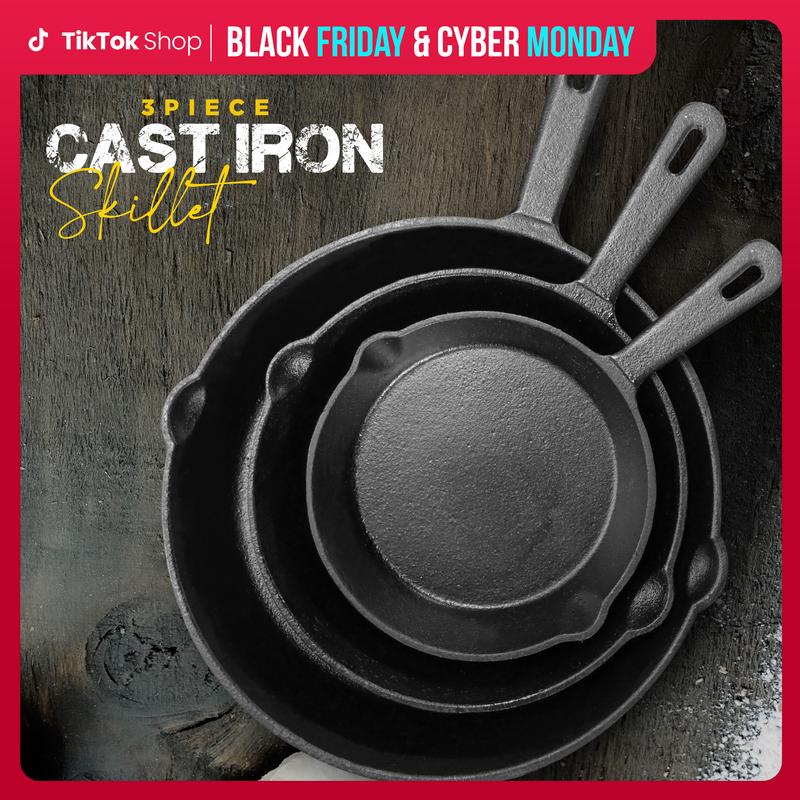 Utopia Kitchen 3-Piece Black Cast Iron Skillet Set - Pre-Seasoned Frying Pans 6", 8", 10" - Oven, Stove, Grill, Campfire Safe - Easy to Use Cookware