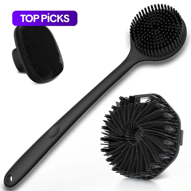 Silicone Bath Brush Set, 1 Set Portable Non-slip Skin-friendly Face and Back Brush, Body Back Scrubber with Foot Scrubber, Exfoliating Bath Accessories, Body Care Tool #GLOBAL PICKS