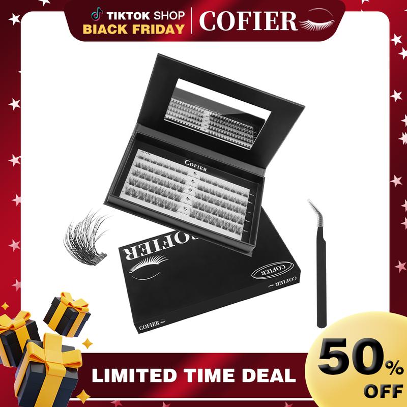 【Hot Style】Cofier No Glue Lash Kit Jelly-Coated Base Self Adhesive Individual Eyelashes Easy Makeup Application with Tweezers 80/100/160 Pcs for Salon-Like Results - Cosmetic #Summervibes