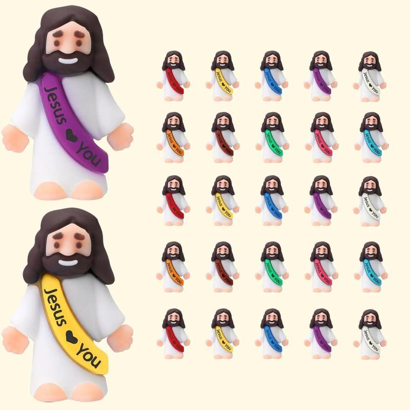 【Peace & Love】25 Pcs Mini Jesus Figures Original Design Decor Easter Egg Stuffers - Cute Jesus Ornaments Toys Christmas Decorations Tradition Religious Party Favors Sunday School Baptism Gifts  Celebrate Random Colors