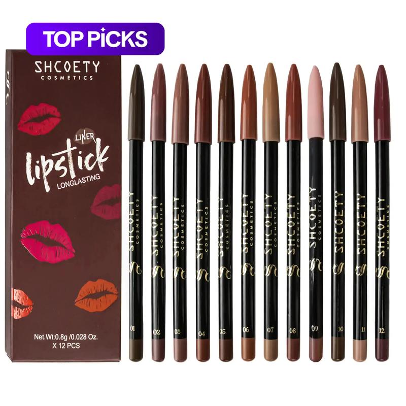 12-Color Matte Lip Liner Pencil Set, Smooth Color Silk Lipstick Pen, Durable Pigment Lip Makeup Cosmetics, Lip Stain, Lip Crayon, Lipliner, Moisturizing, Waterproof Lip Liner Set, Tinted, Lippie Pencils #GLOBAL PICKS