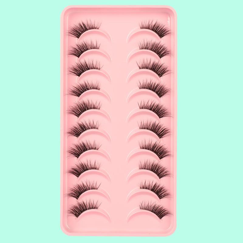 Half Eye False Eyelashes Set, 10 Pairs Natural Look Fluffy Curly Thick Faux Eyelashes, Portable Makeup Tool for Women, Eyelash Extension Cosmetic Gift, Lashes Extension Kit, Valentine's Day Gift