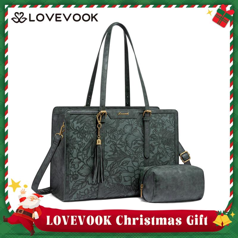 LOVEVOOK Canvas Laptop Tote Bag 15.6 & 17.3 inches for Women with Clutch Purse, Lightweight Tote Bag with 2 Cup Holder, Purses for Women, Computer bag for Work, Office, Casual.  SpringStatements