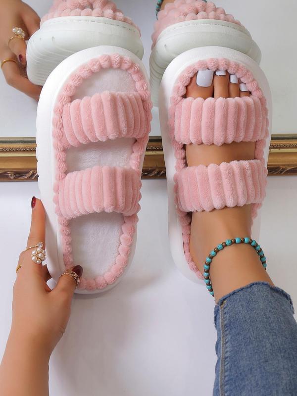 Minimalist Fluffy Home Slippers, Open Toe Bedroom Sandals for Gifts, Casual Soft Platform Pink Bedroom Slippers, Fuzzy Warm Slippers for Women 2025, Walking Shoes, Footwear, Flatform, Cute Soft Slippers