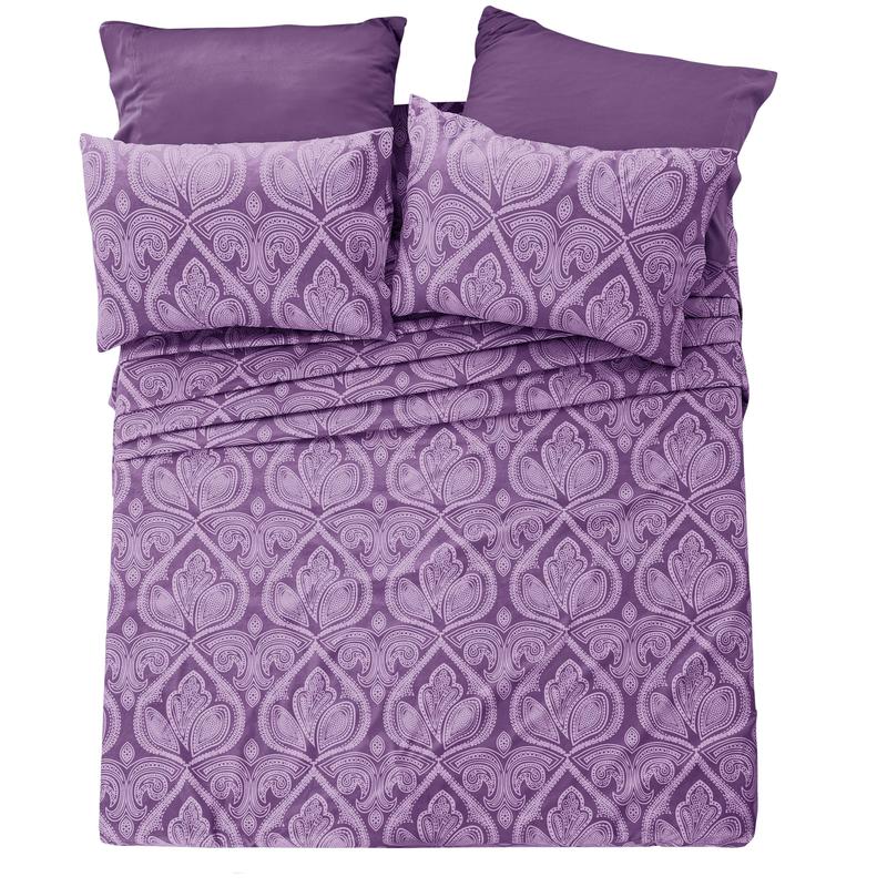 Lux Decor 6 Pcs Bed Sheets Set- Paisley & Solid Hotel Luxury Bedding Set - Upto 16" Deep Pocket Polyester Queen Sheets - King Bed Sheet & Pillowcase Warm, Luxury & Decorative Bedding Set-Soft Bed Sheet Sets