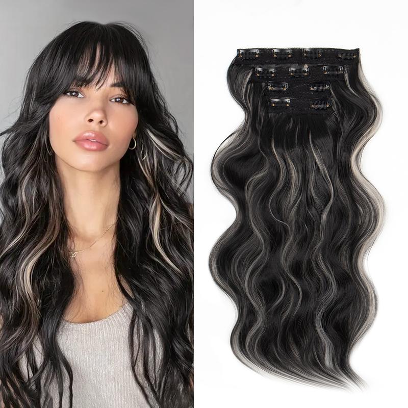 #Summervibes QBEAUTY Glueless Clip-in Synthetic Hair Extensions, Long Wavy Thick Natural Hairpieces, Double Weft with 4/3/2 Secure Clips, Invisible Secret Hairpiece for Women #SummerVibes
