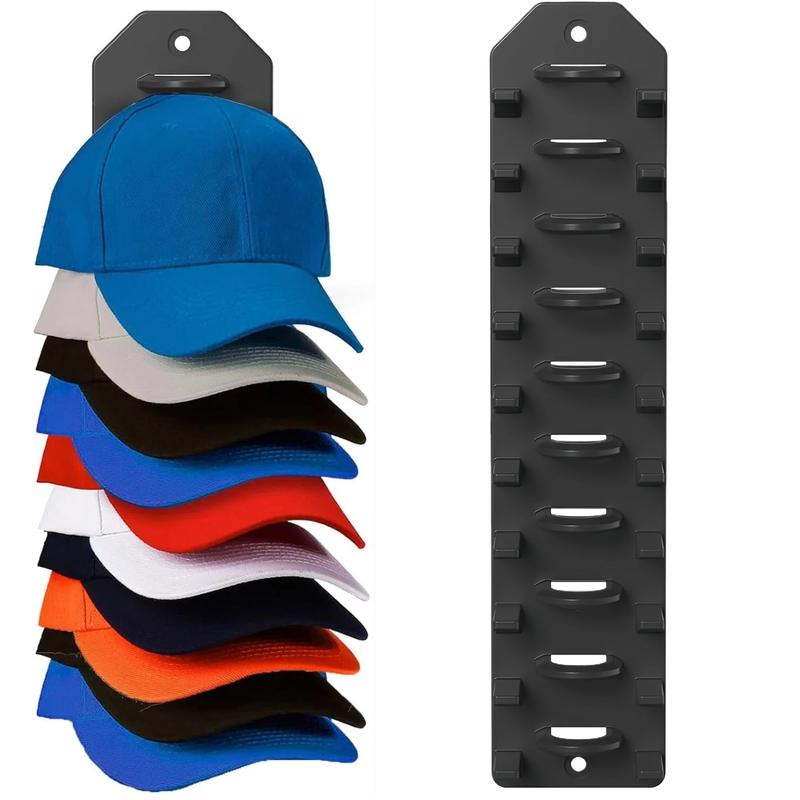 Baseball Cap Organizer Wall-Mounted Rack – Holds Up to 10 Hats, Black, Minimalist Design, Space-Saving Organizer for Apt. Bedroom Walk-in Closet, Decorative