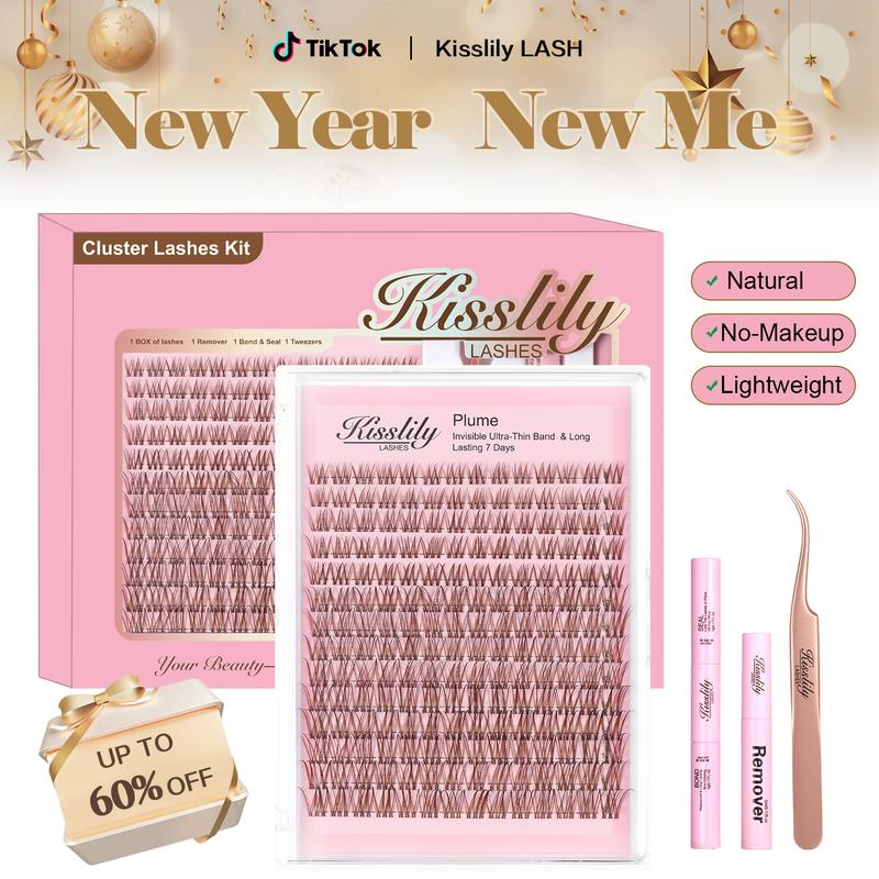Plume| Kisslily Brown Lashes Natural Lash Clusters With Invisible Band DIY Lash Extension Kit Eyelash Kit with Bond and Seal 8-16mm C Curl Beginner Friendly Individual Lashes Waterproof Long lasting Makeup For Girl Cosmetic #Summervibes summerwins