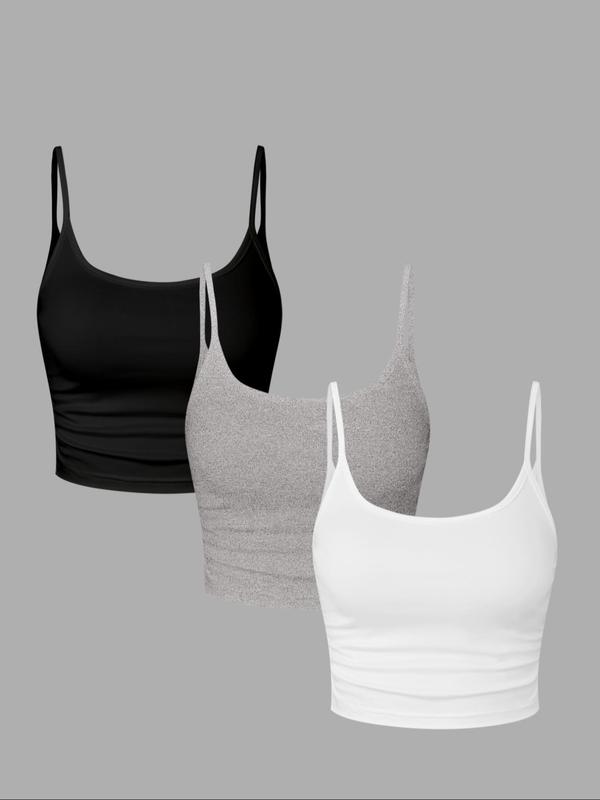 Women's Minimalist Solid Backless Ruched Crop Cami Top Casual Sleeveless Spaghetti Strap Top for Daily Wear, Ladies Clothes for All Seasons, Adjustable Cami Straps, Cute Tops, Elegant Sleeveless Cami