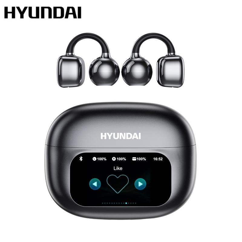HYUNDAI C02 Clip-On Wireless Headphones with Bluetooth 5.4 Full-Color Touch Screen Electronic Audio Earbud Headset for Music & Phone Calls
