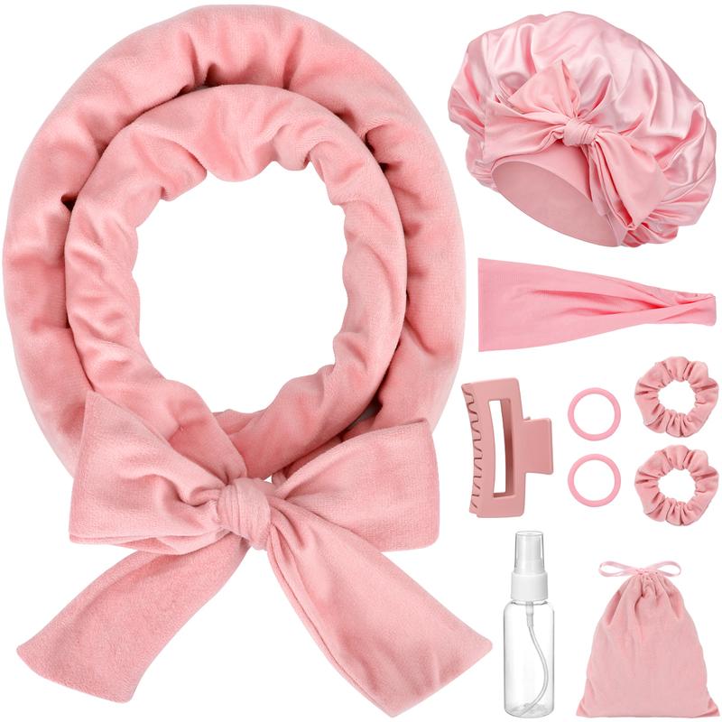Heatless Curlers with Double Layer Satin Sleep Bonnet, Heatless Curls Overnight, 65" Soft Velvet  No Heat Hair Curlers Headband, 10 PCS Fashion Curling Rod Set Haircare Gift for Women