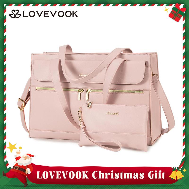 LOVEVOOK Laptop Tote Bags 15.6-17.3 inches for Woman with Clutch Purse, Large Business Teacher Office Crossbody Purse with 2 Cup Holder, Compact Waterproof Vegan Leather Shoulder Bags and Computer bag for Work, Office, Casual Summervibes