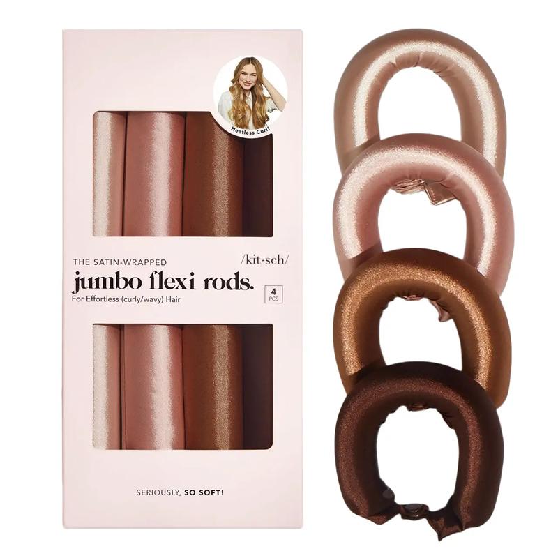 No Damage, No Dents Heatless Satin Curlers - Kitsch Heatless Overnight Curling Rods - 4PC Jumbo-Sized